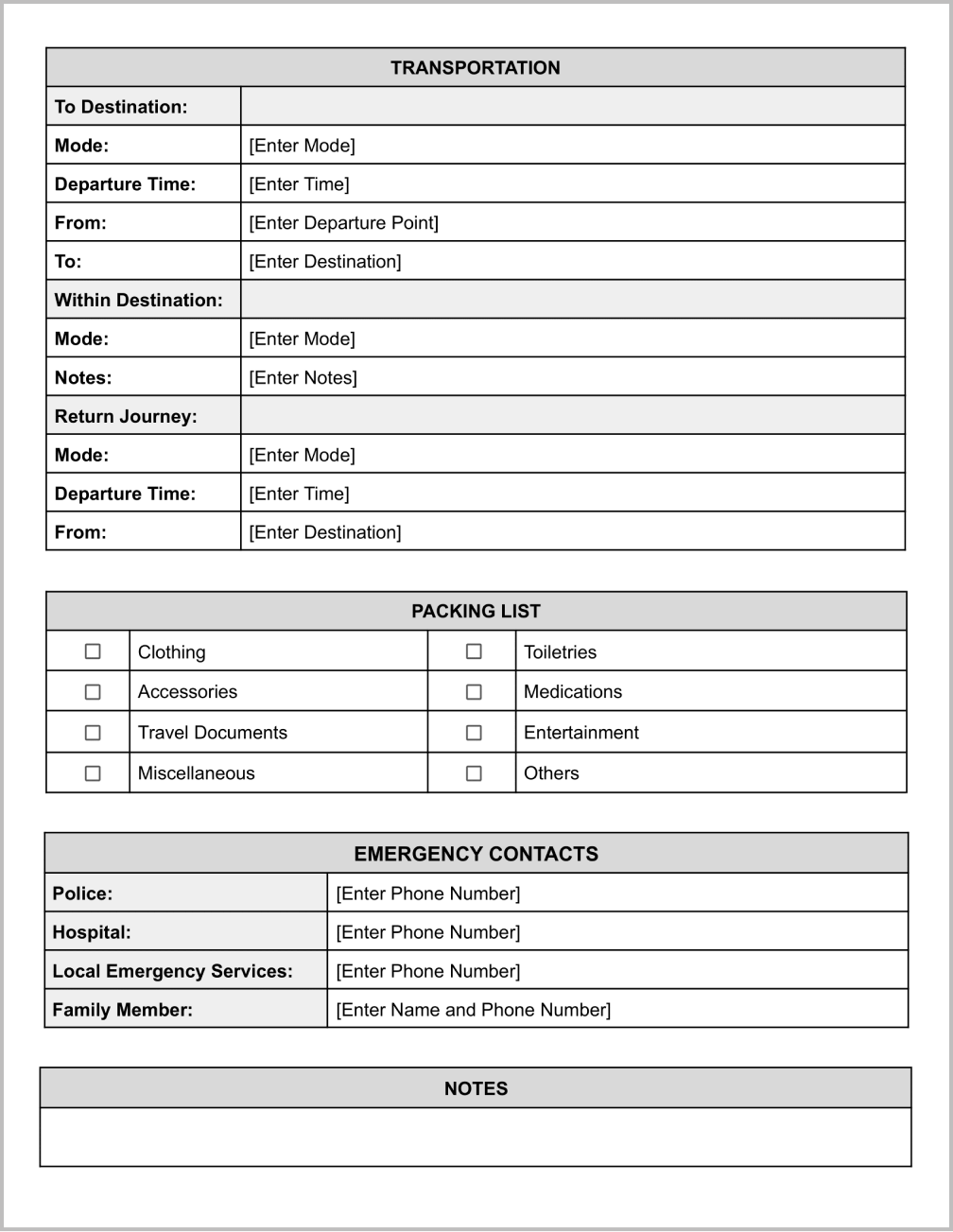 Weekend Itinerary Template