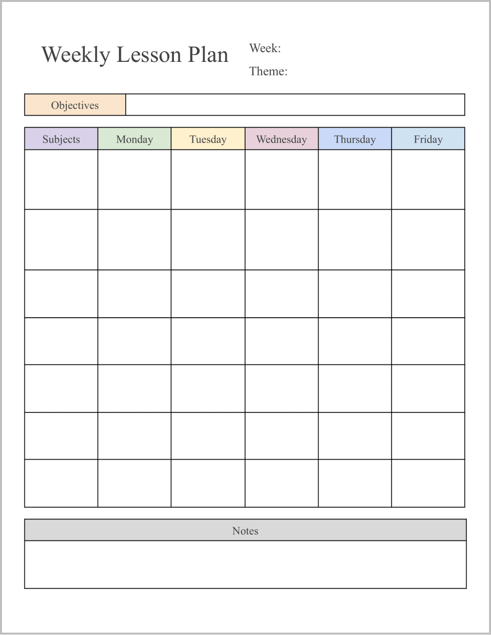 Weekly Lesson Plan Template