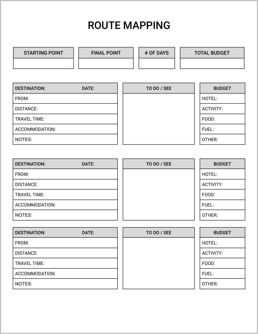 Road Trip Itinerary Template