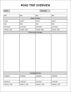 Road Trip Itinerary Template