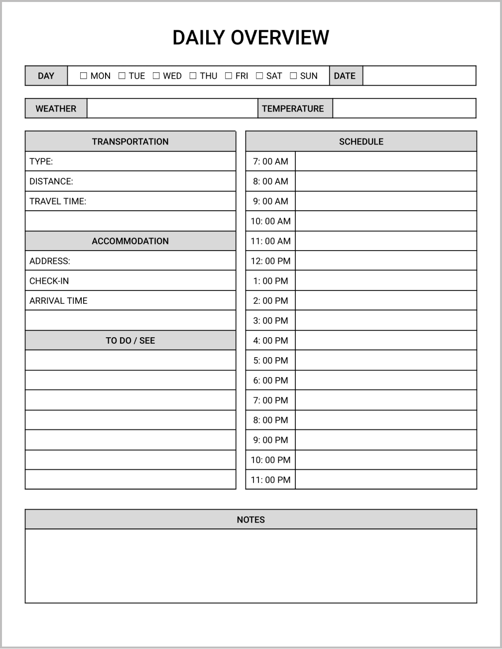 Road Trip Itinerary Template