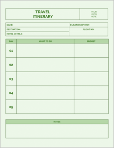 Simple Travel Itinerary Template