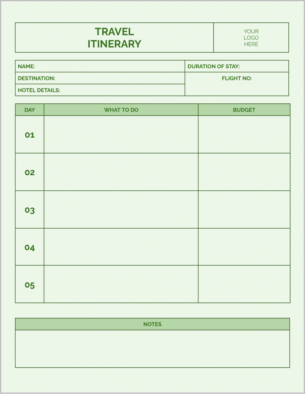 Simple Travel Itinerary Template