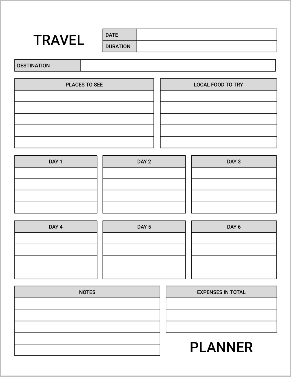 Travel Planner Template