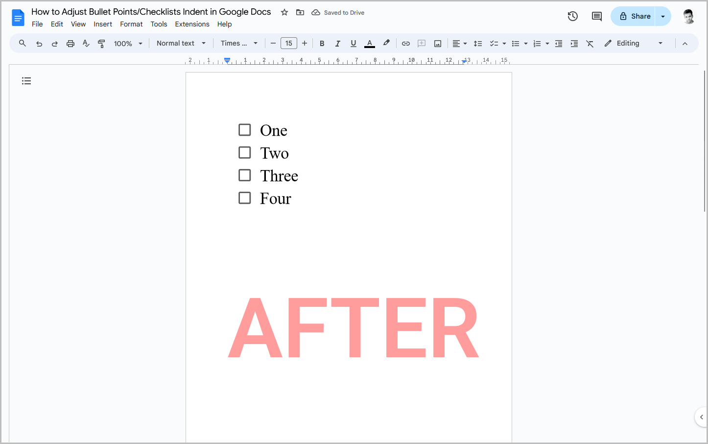 How to Adjust Bullet Points/Checklists Indent in Google Docs