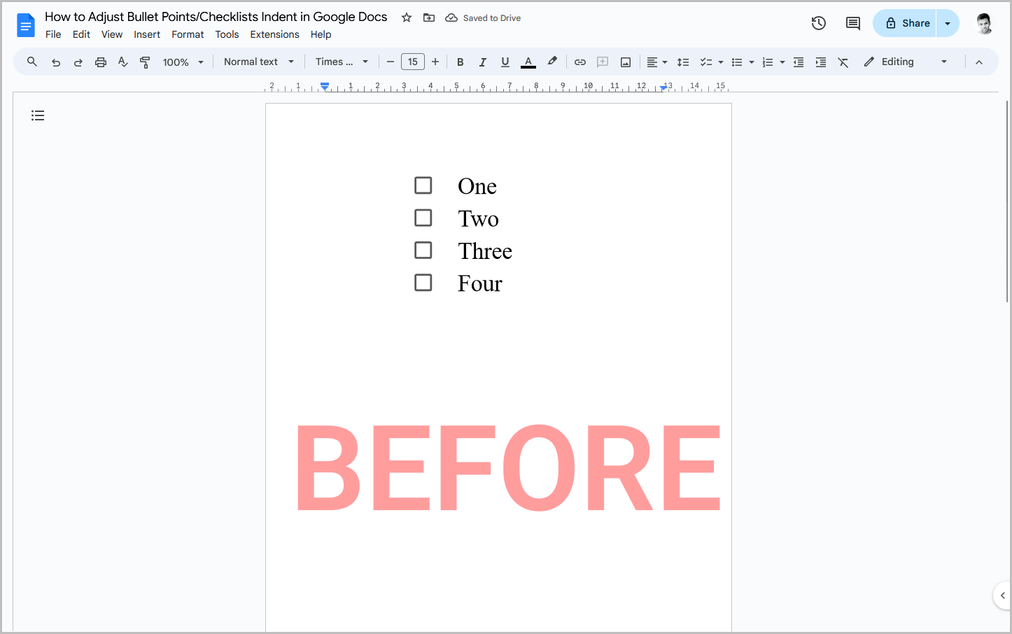 How to Adjust Bullet Points/Checklists Indent in Google Docs