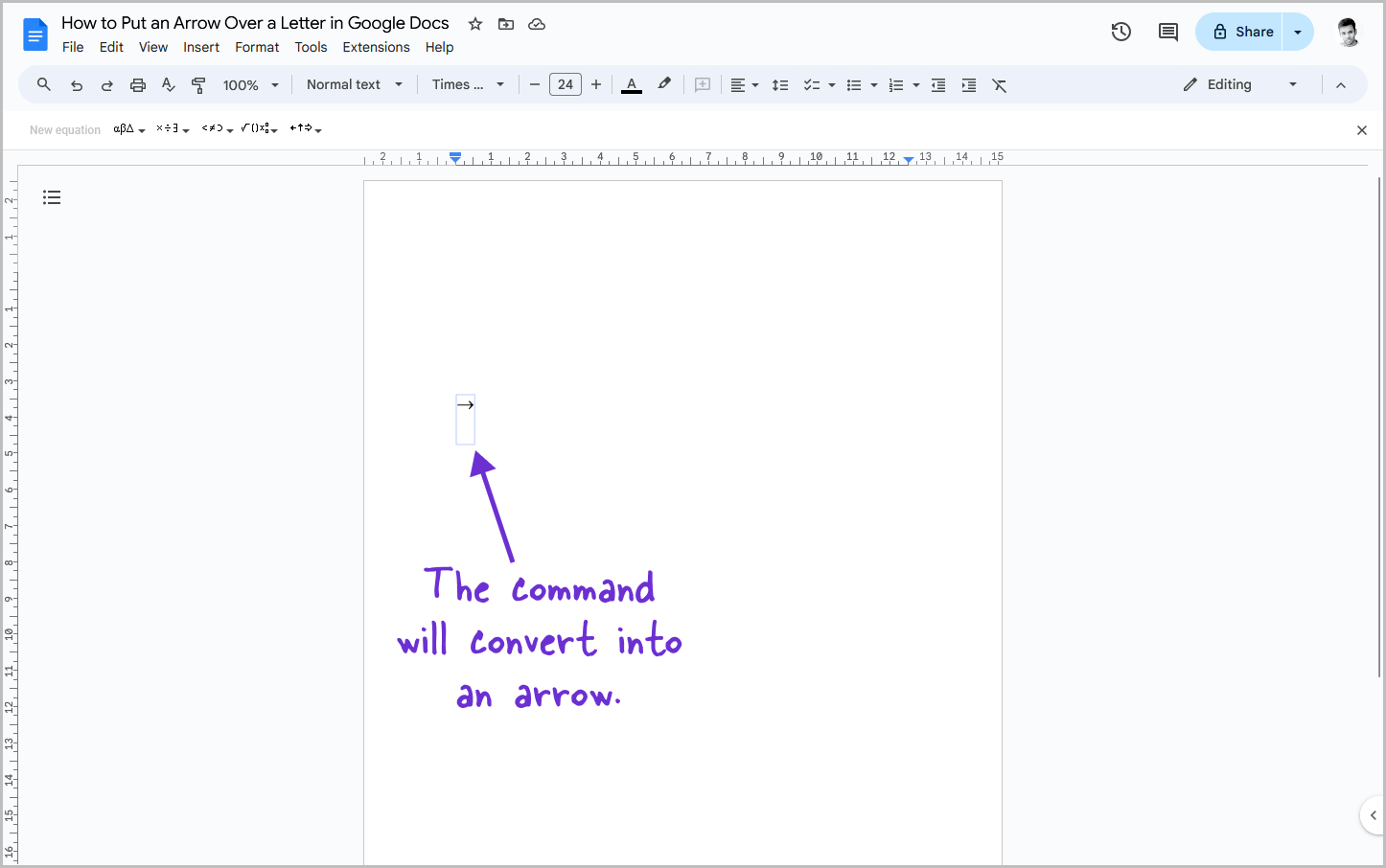 How to Put an Arrow Over a Letter in Google Docs