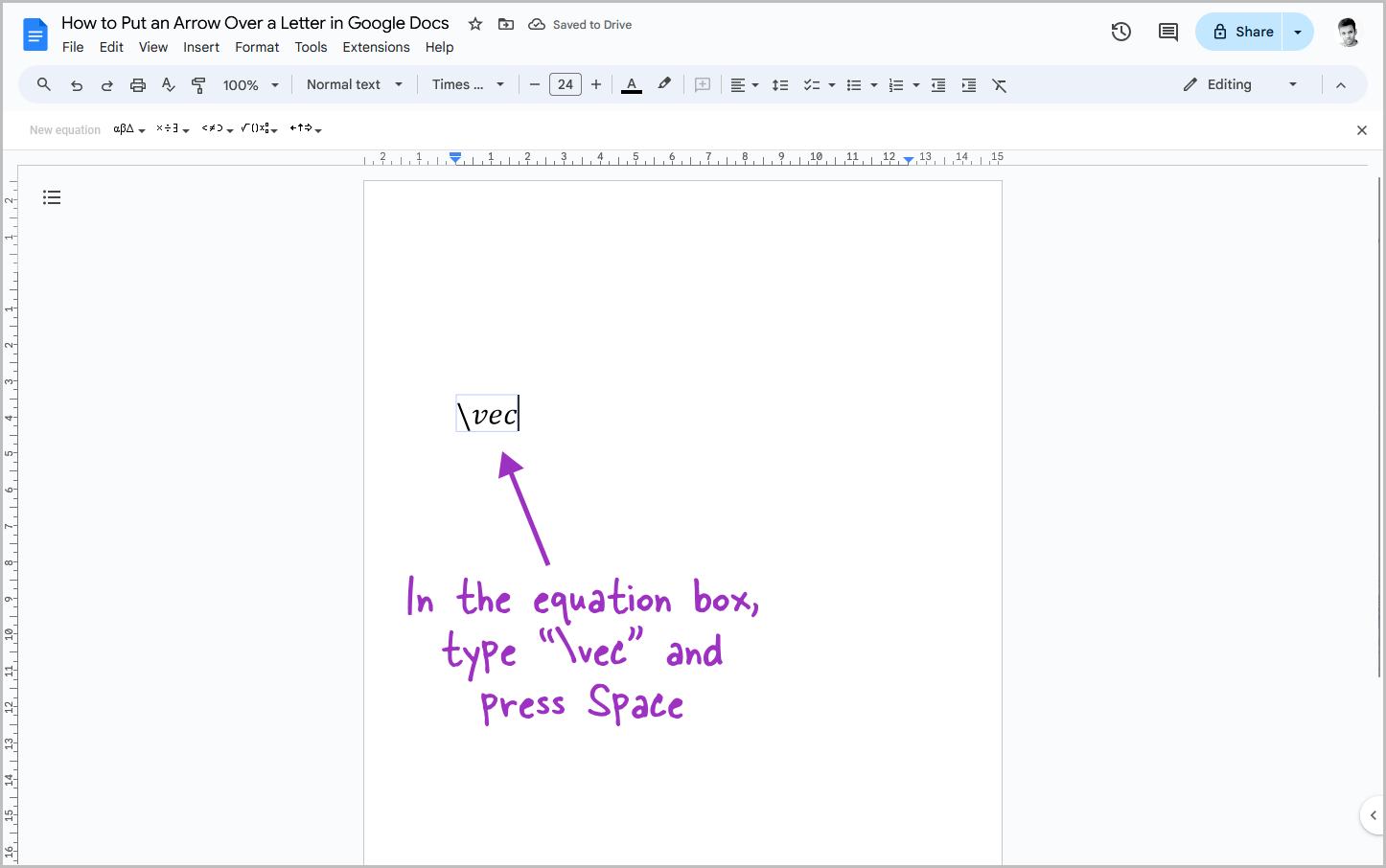 How to Put an Arrow Over a Letter in Google Docs