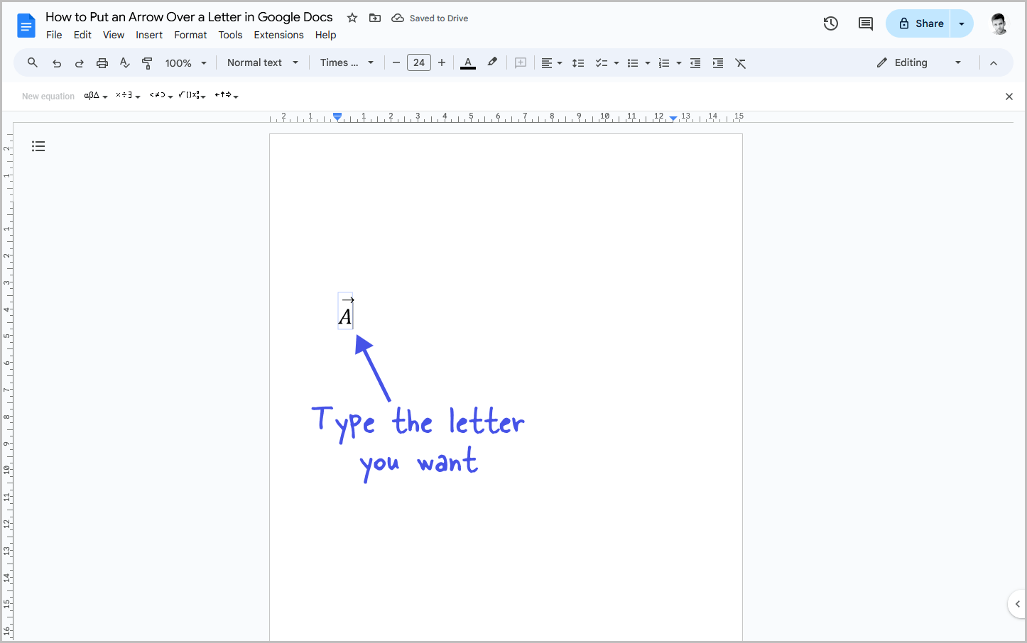 How to Put an Arrow Over a Letter in Google Docs