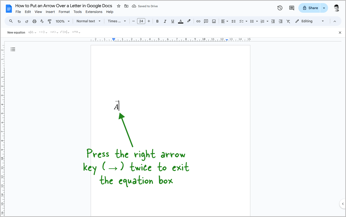 How to Put an Arrow Over a Letter in Google Docs