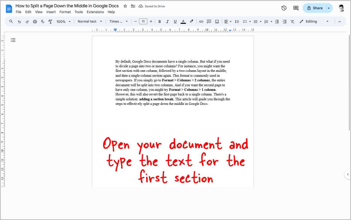 How to Split a Page Down the Middle in Google Docs