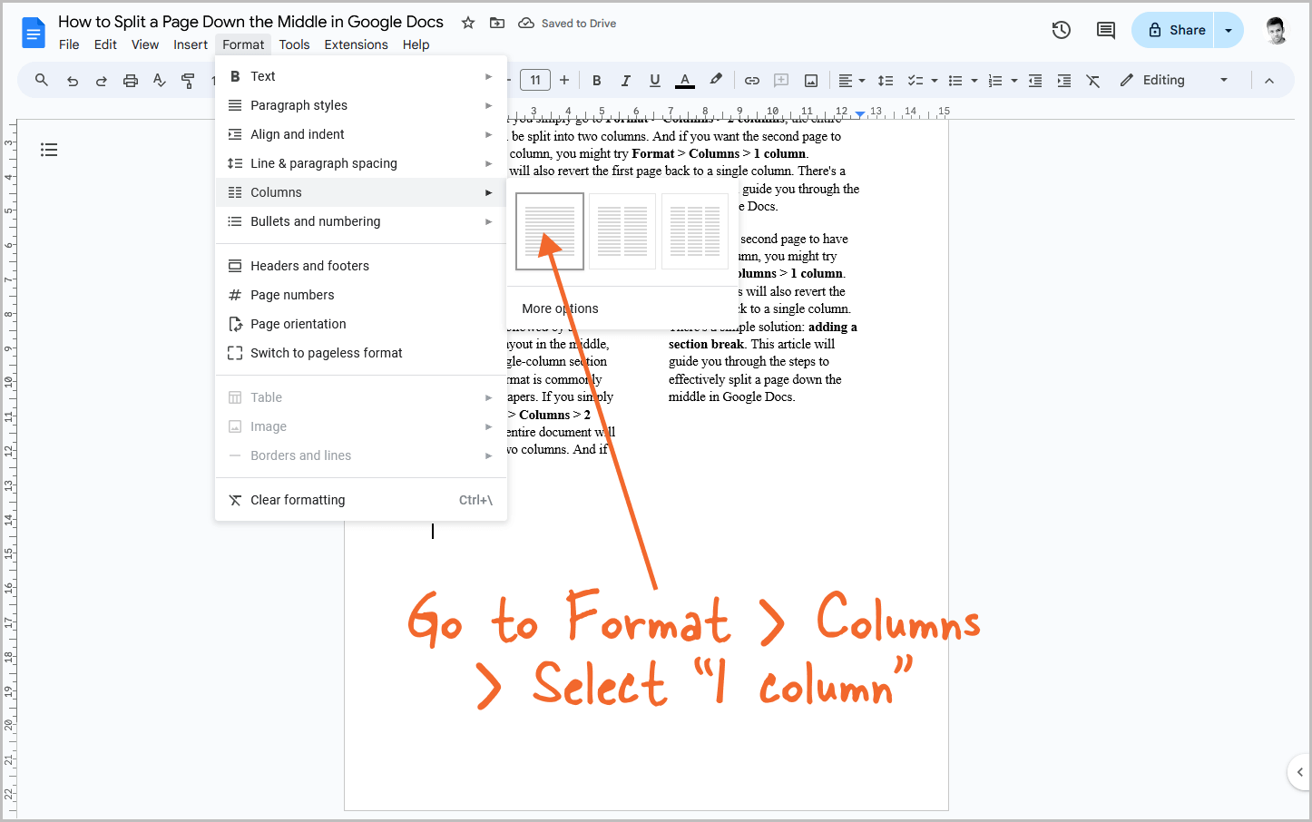 How to Split a Page Down the Middle in Google Docs