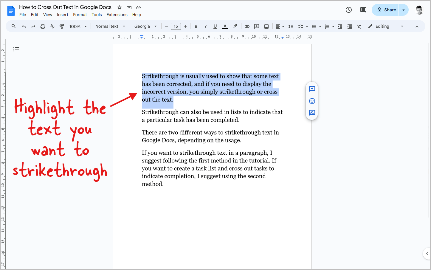 How to Strikethrough Text in Google Docs