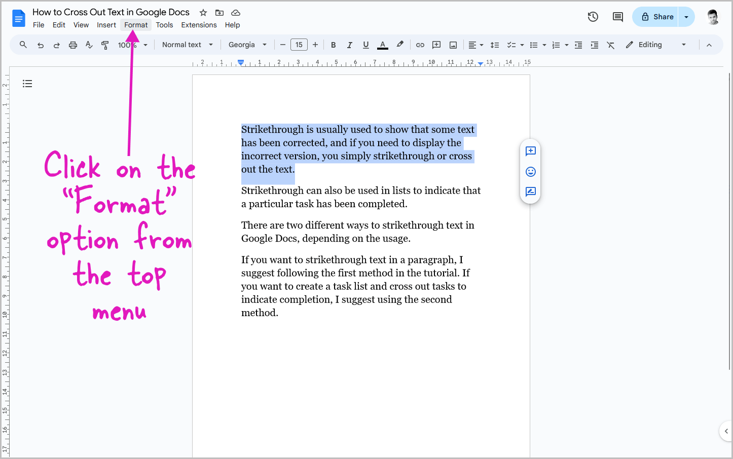 How to Strikethrough Text in Google Docs