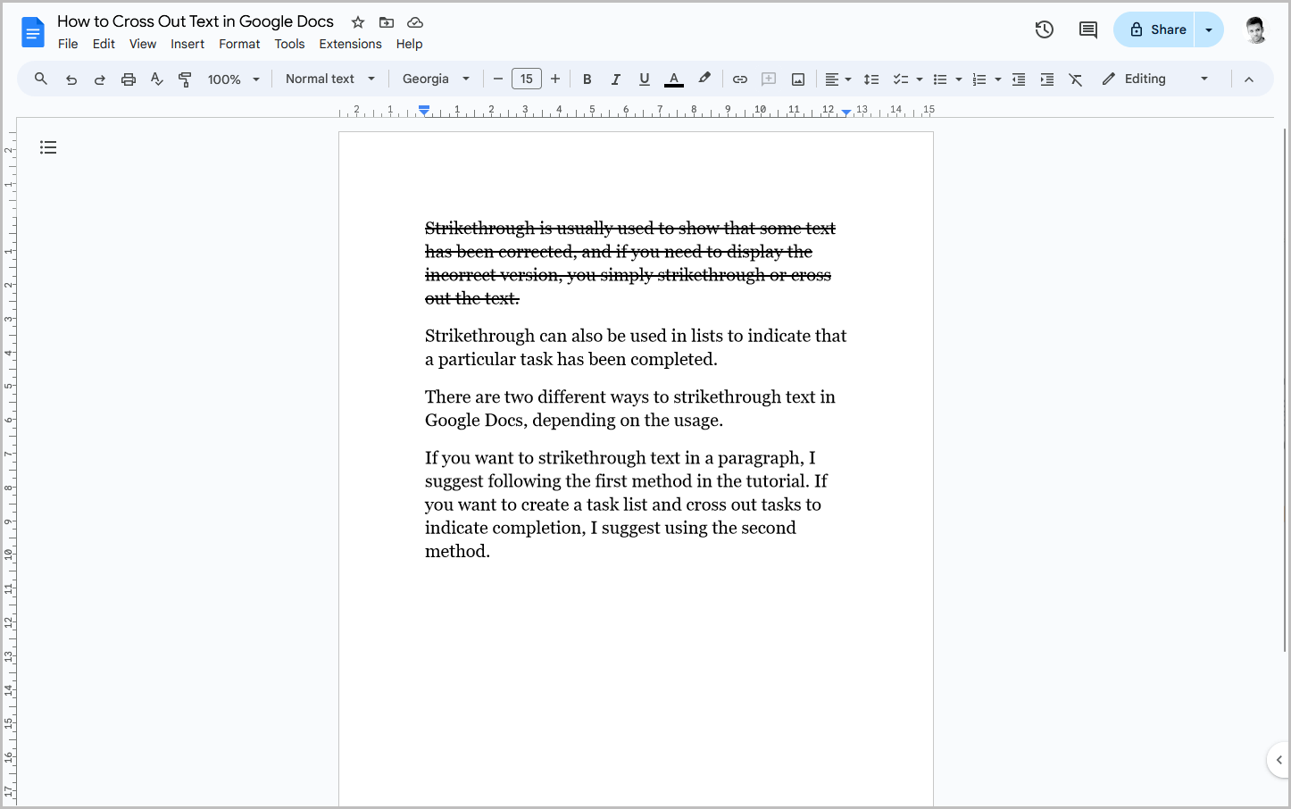 How to Strikethrough Text in Google Docs