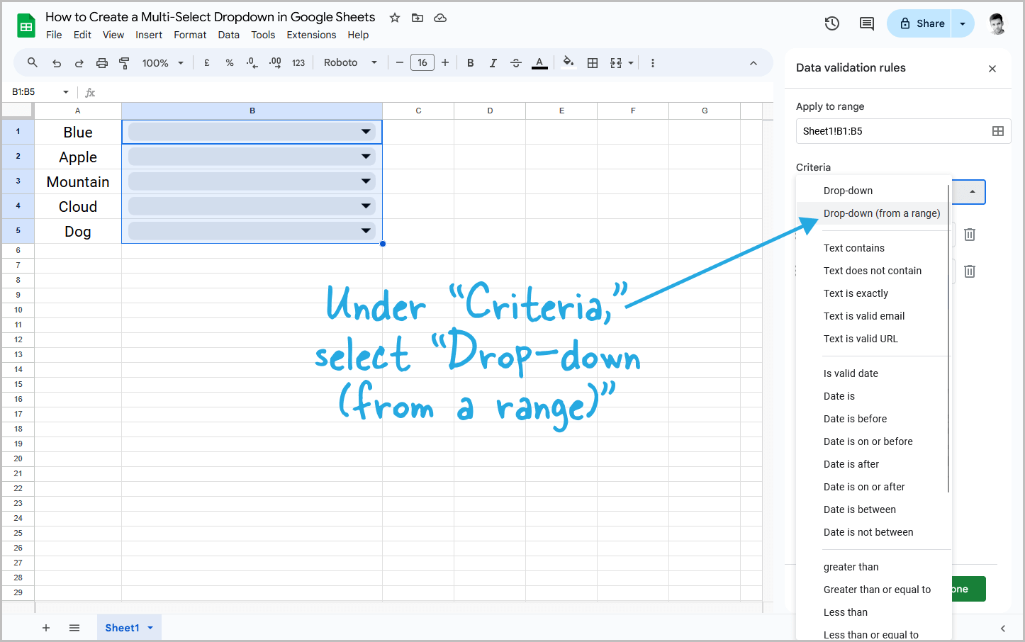 How to Create a Multi-Select Dropdown in Google Sheets