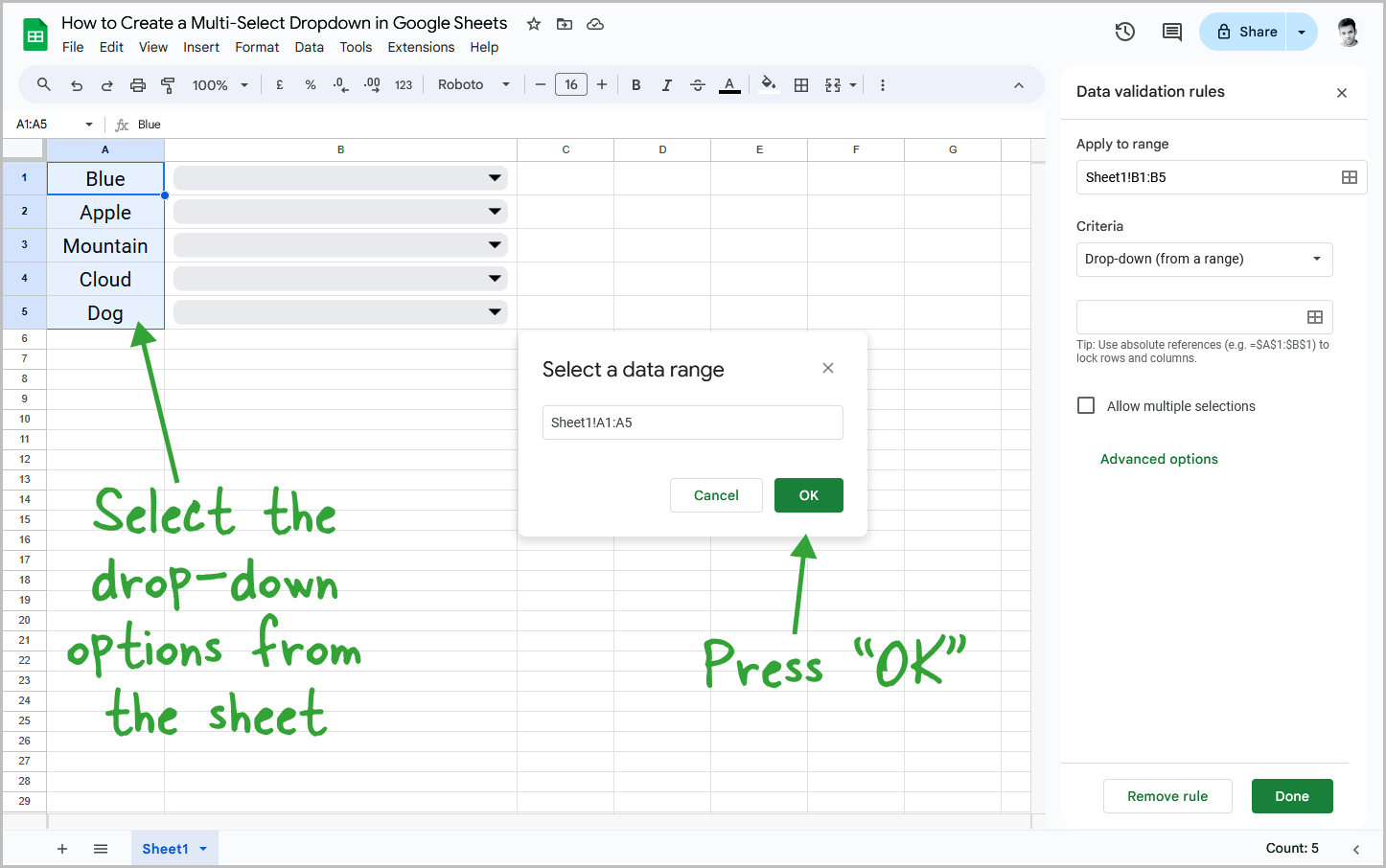 How to Create a Multi-Select Dropdown in Google Sheets