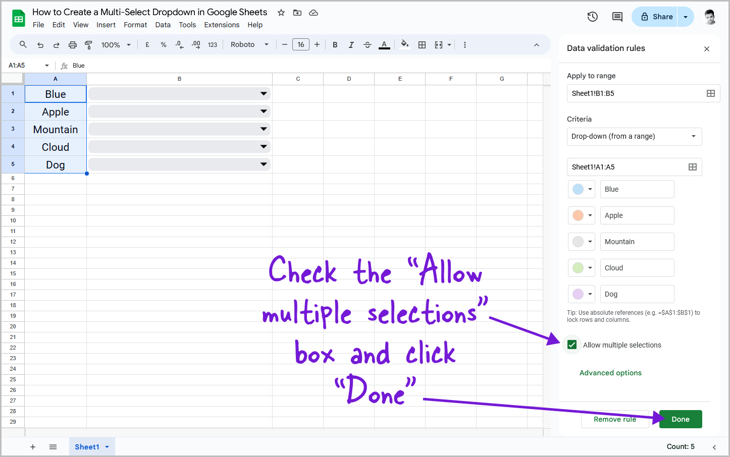 How to Create a Multi-Select Dropdown in Google Sheets