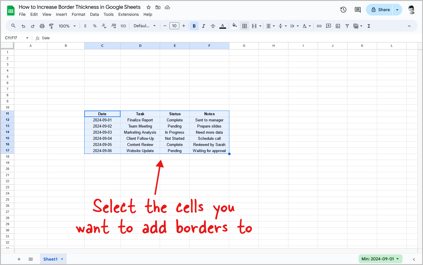 How to Increase Border Thickness in Google Sheets