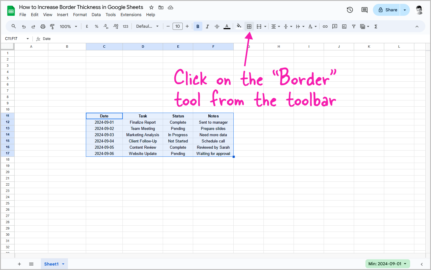 How to Increase Border Thickness in Google Sheets