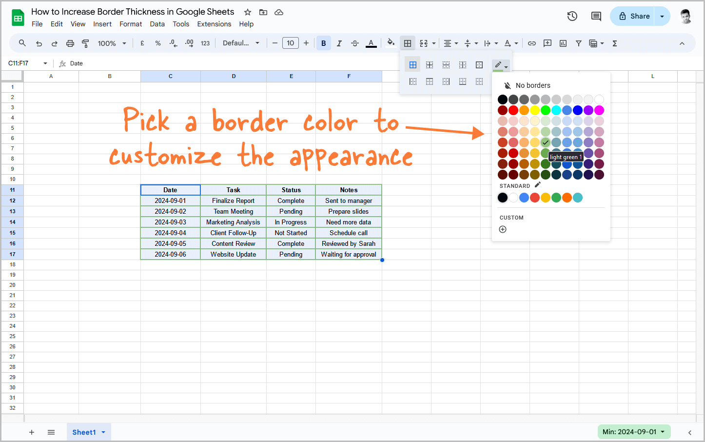 How to Increase Border Thickness in Google Sheets