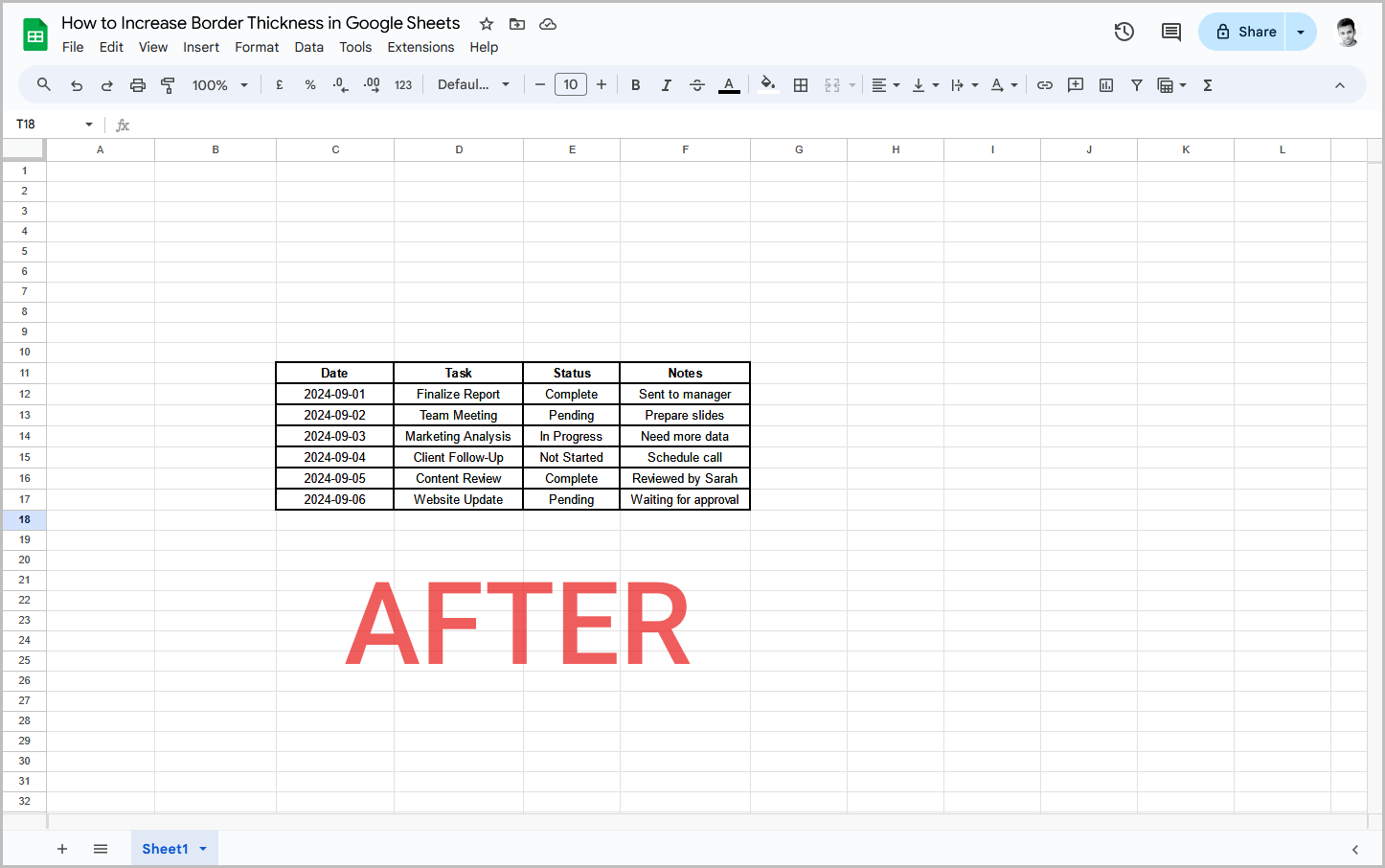 How to Increase Border Thickness in Google Sheets