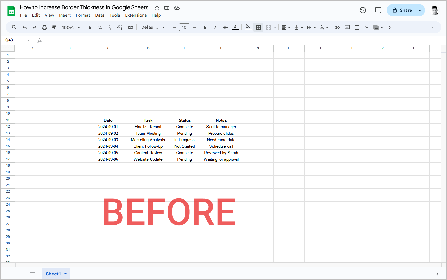 How to Increase Border Thickness in Google Sheets