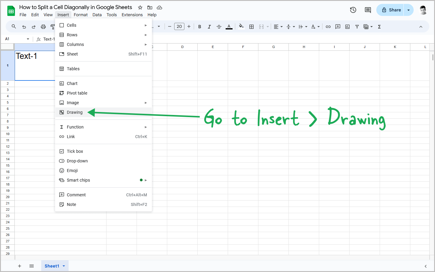 How to Split a Cell Diagonally in Google Sheets