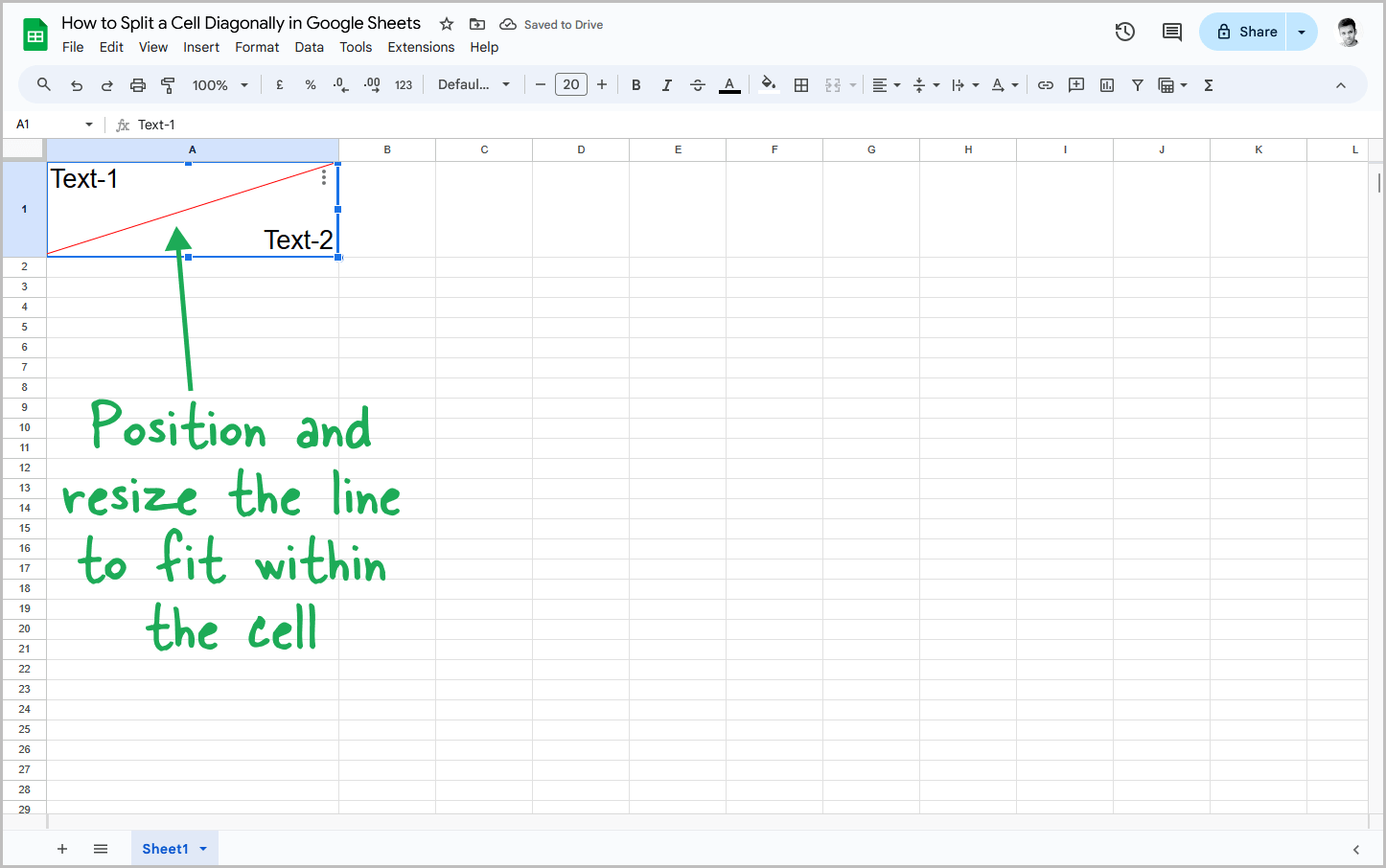 How to Split a Cell Diagonally in Google Sheets