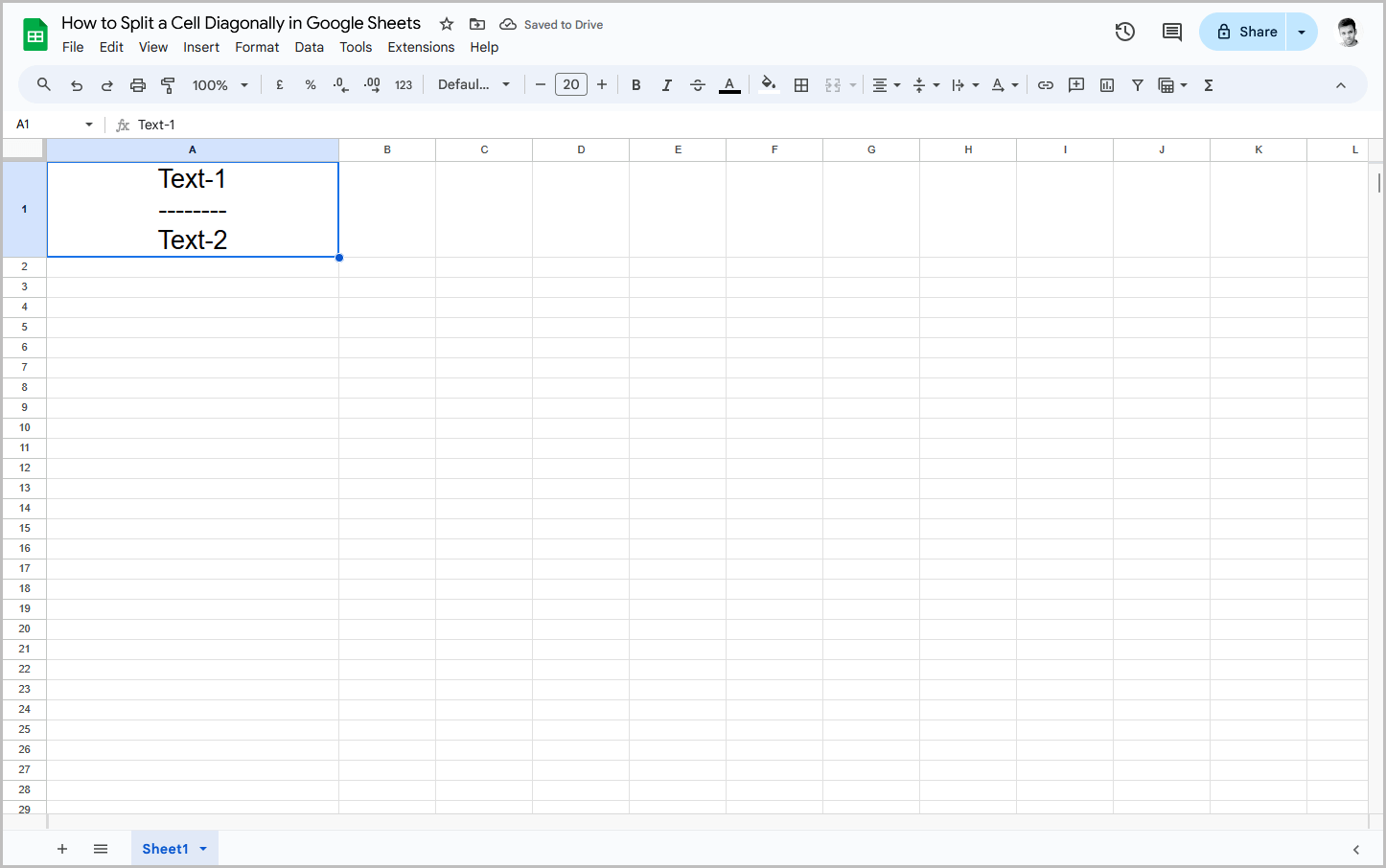 How to Split a Cell Diagonally in Google Sheets