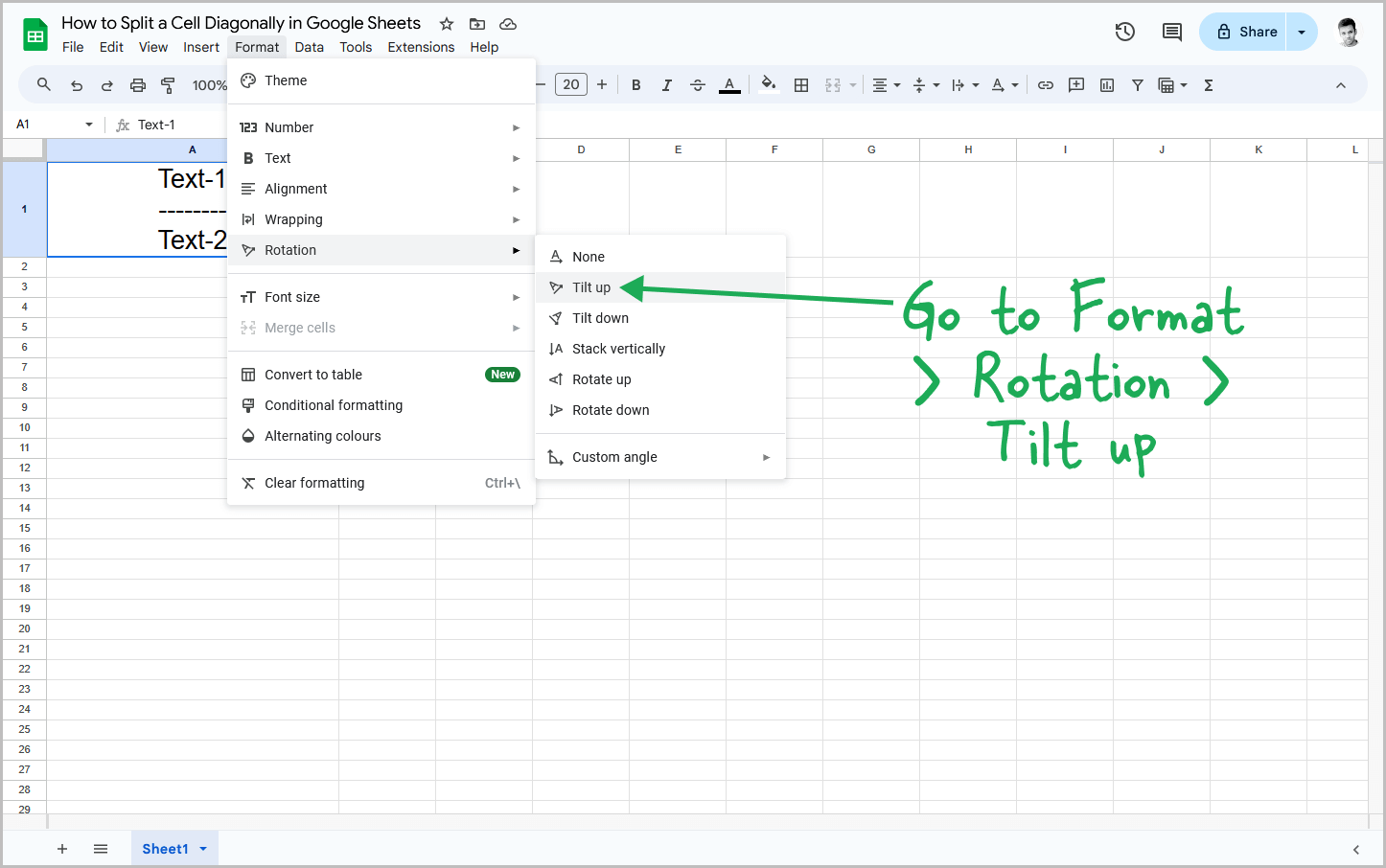 How to Split a Cell Diagonally in Google Sheets