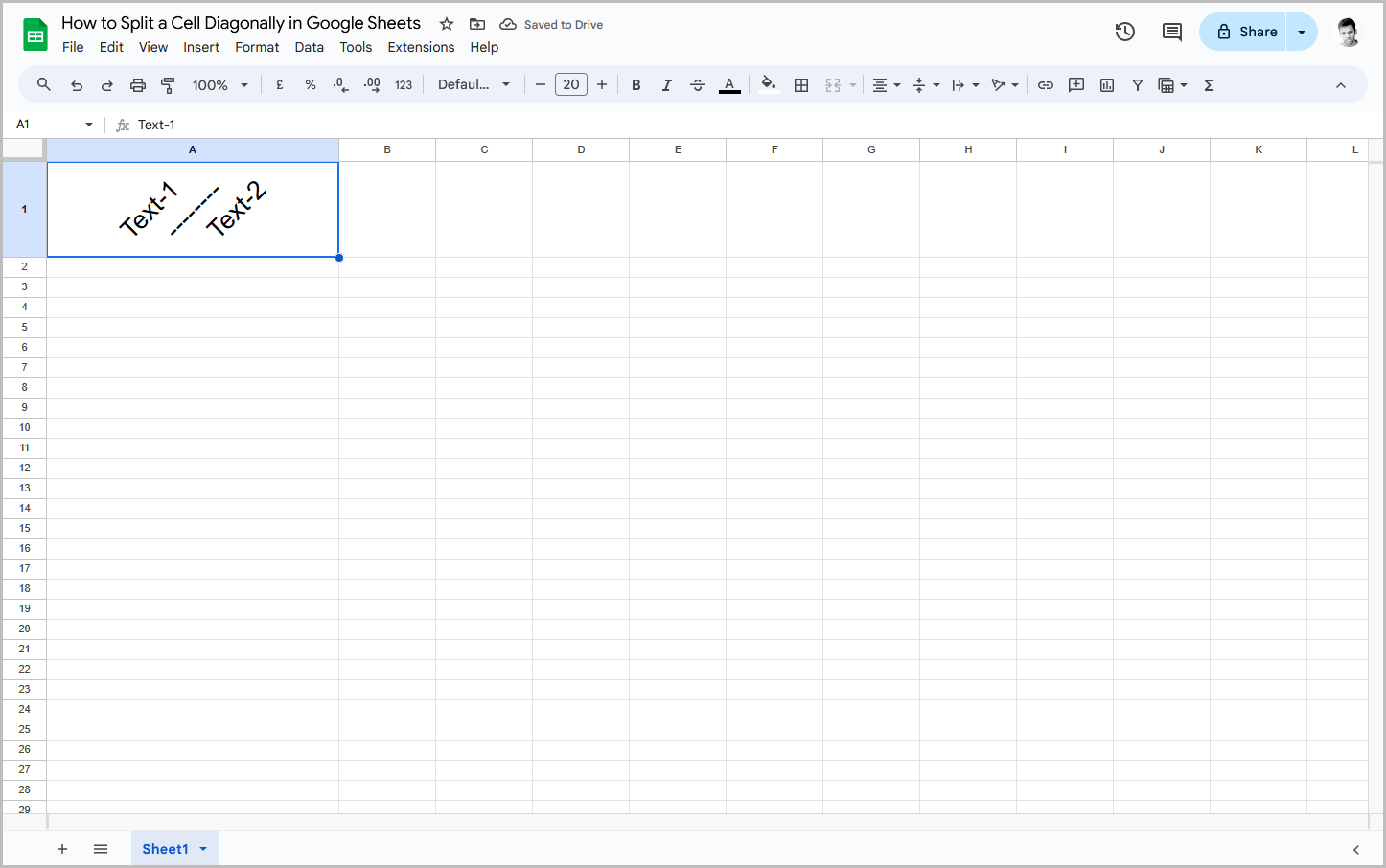 How to Split a Cell Diagonally in Google Sheets