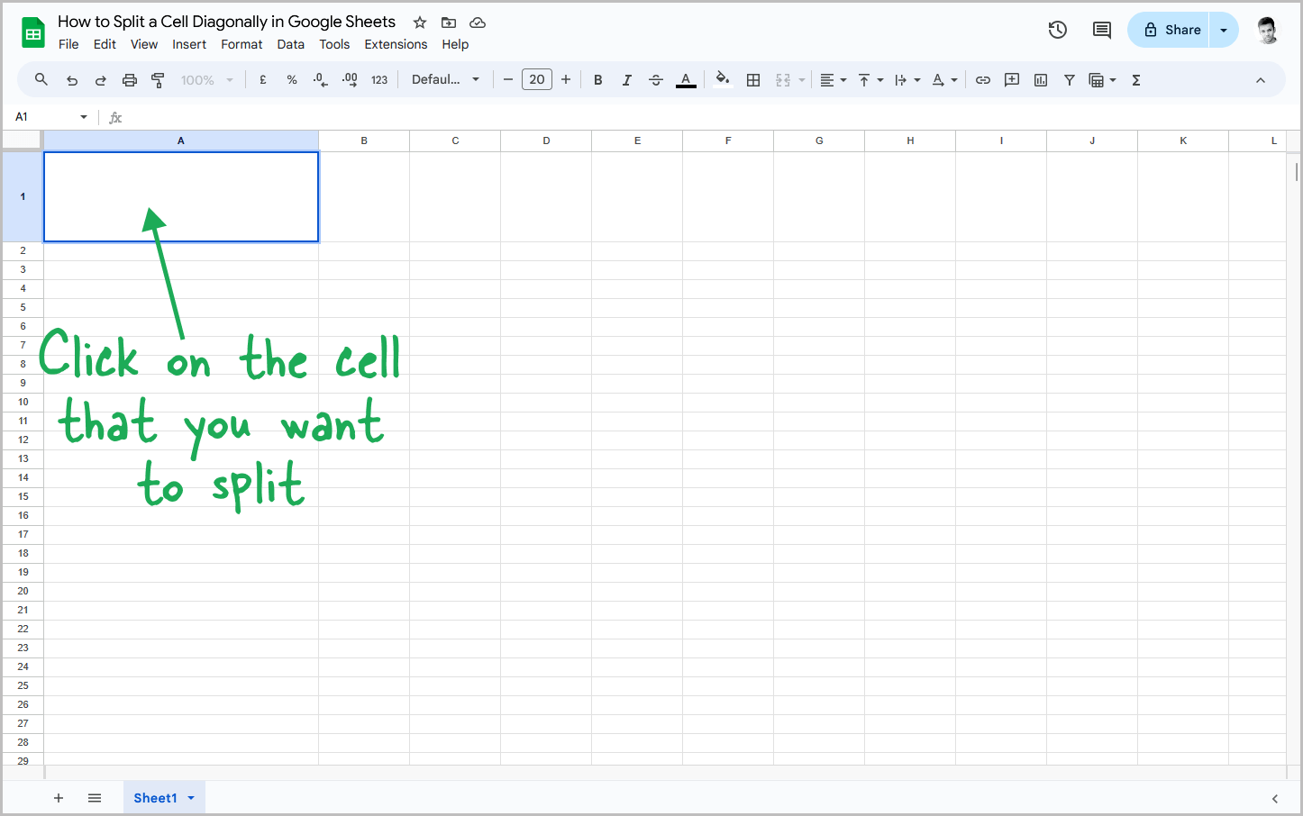 How to Split a Cell Diagonally in Google Sheets