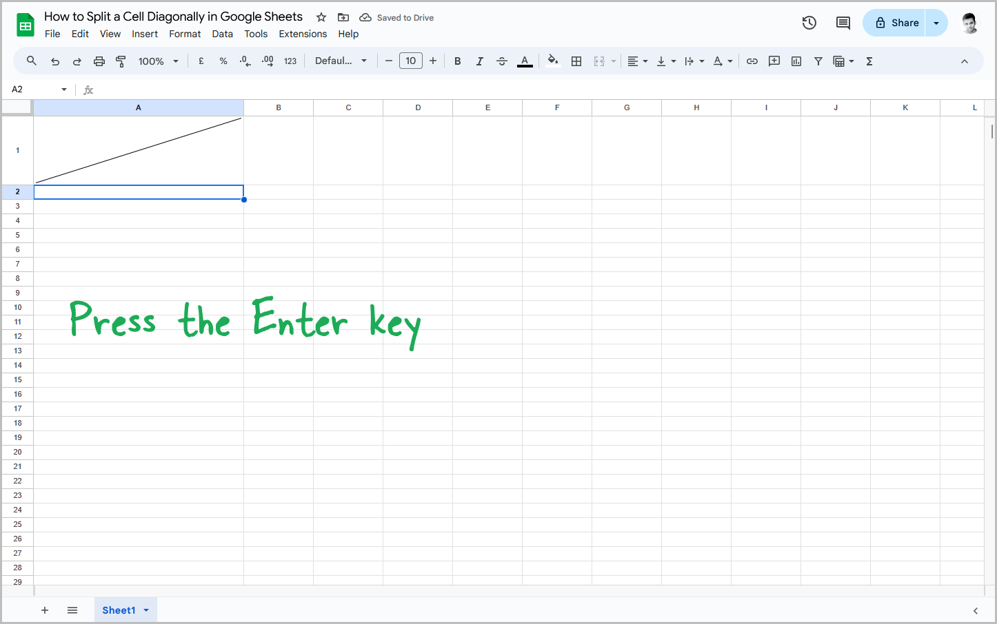 How to Split a Cell Diagonally in Google Sheets