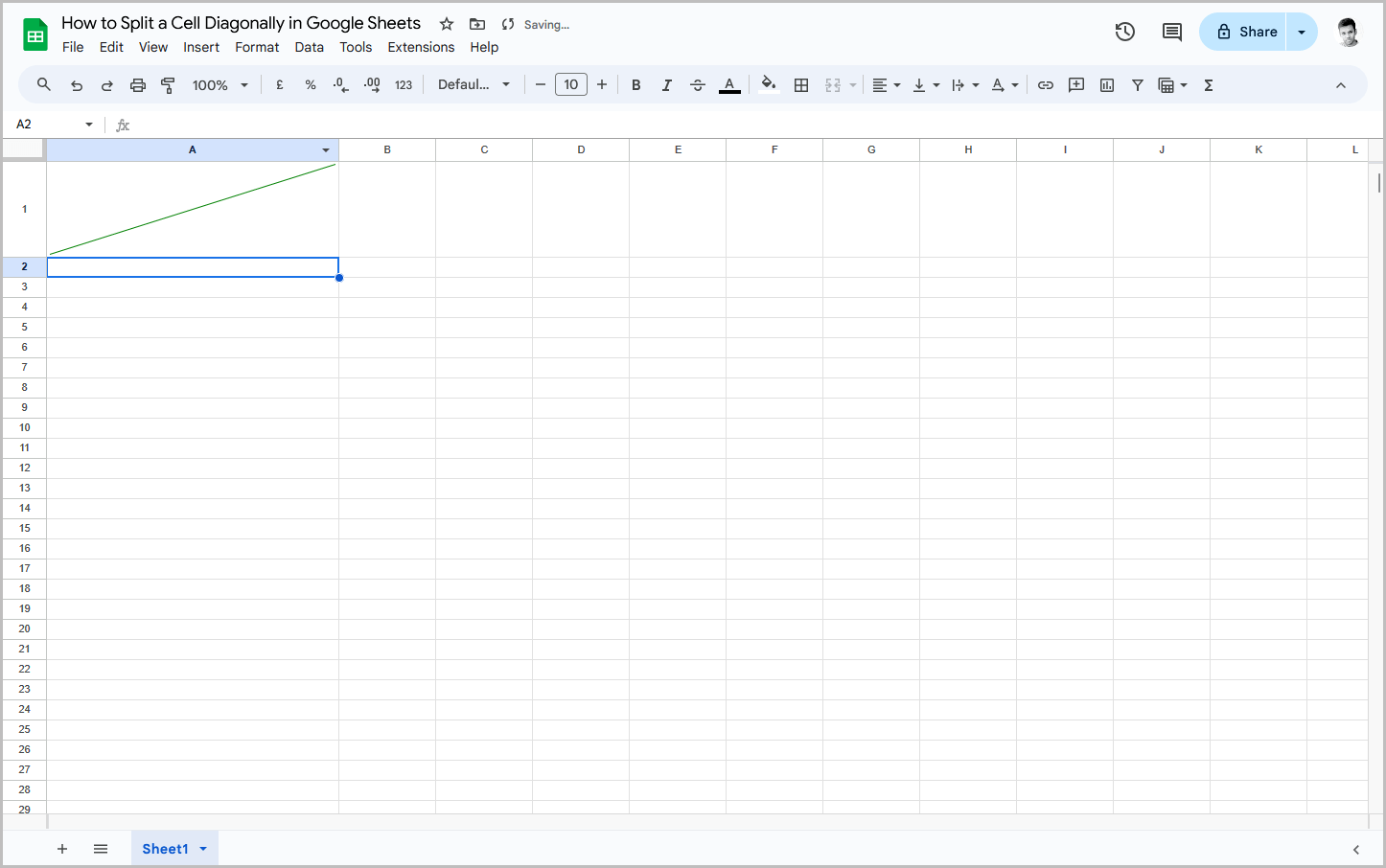 How to Split a Cell Diagonally in Google Sheets