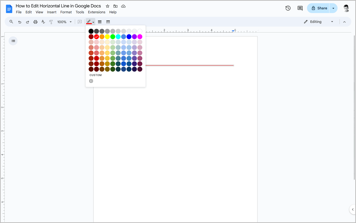 How to Edit Horizontal Line in Google Docs