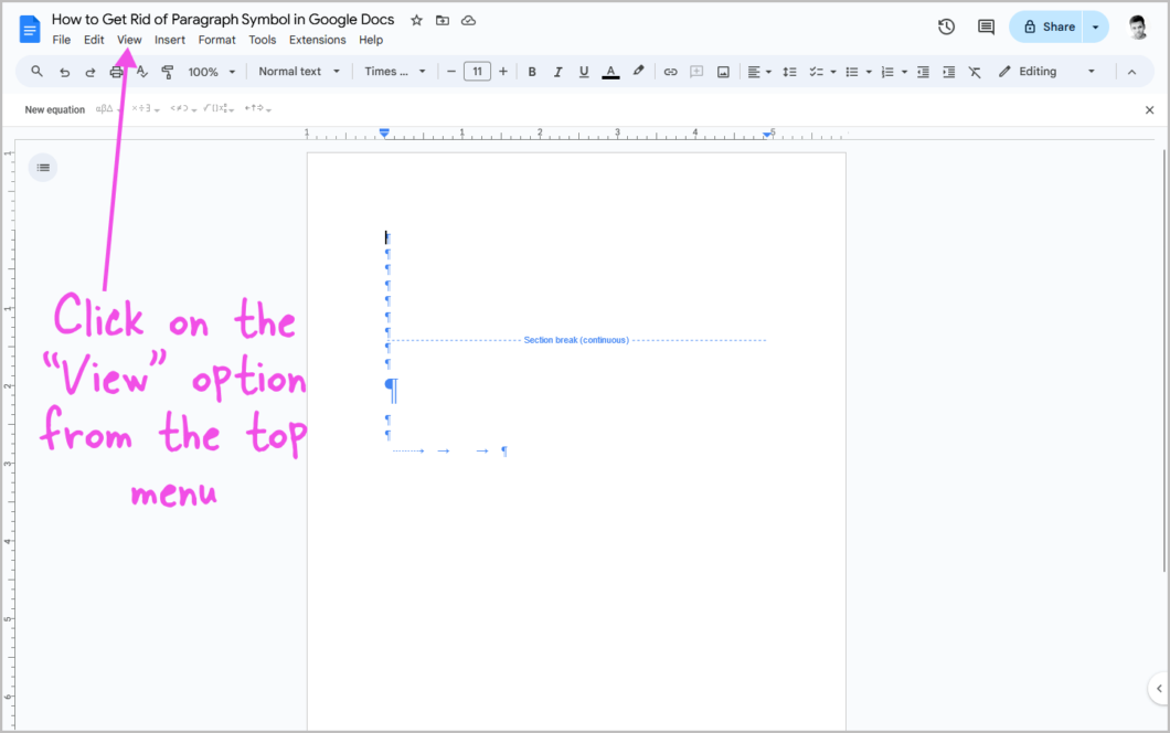 how do i get rid of the paragraph symbol in google docs