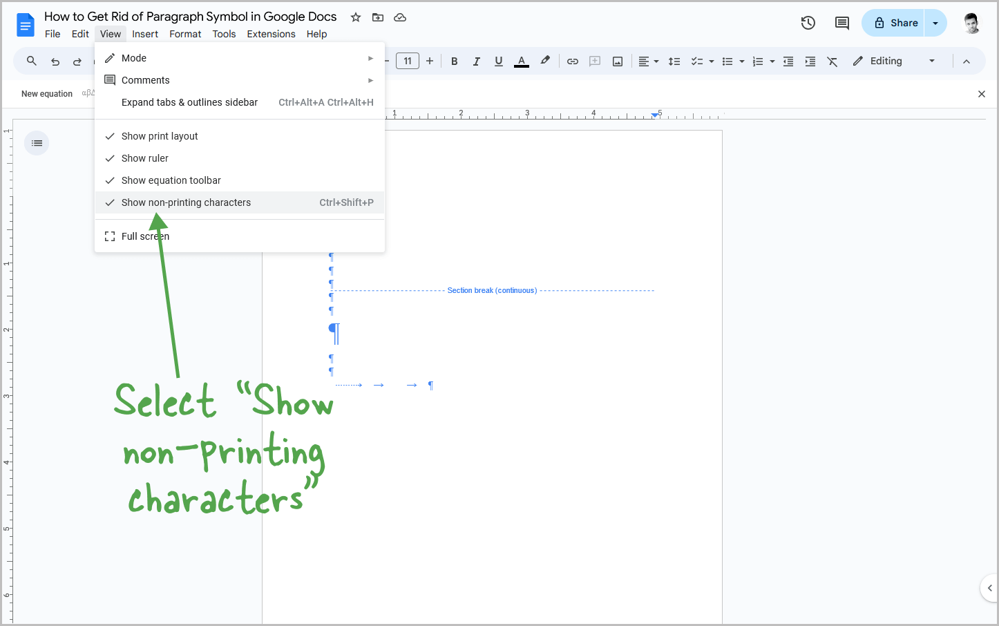 How to Get Rid of Paragraph Symbol in Google Docs