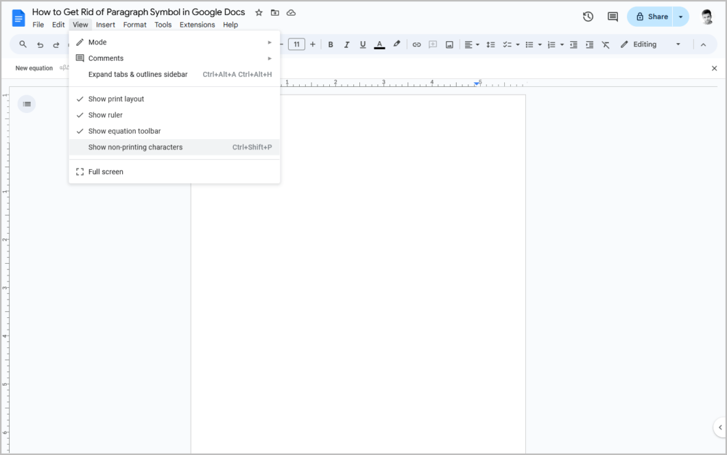 how do i get rid of the symbol in google docs