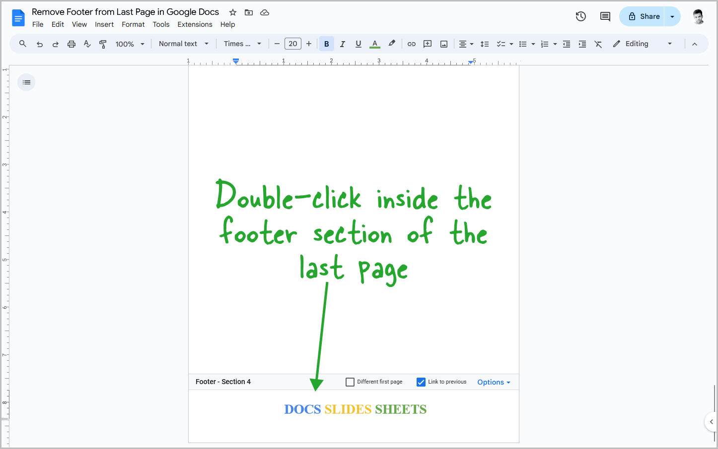 Remove Footer from Last Page in Google Docs