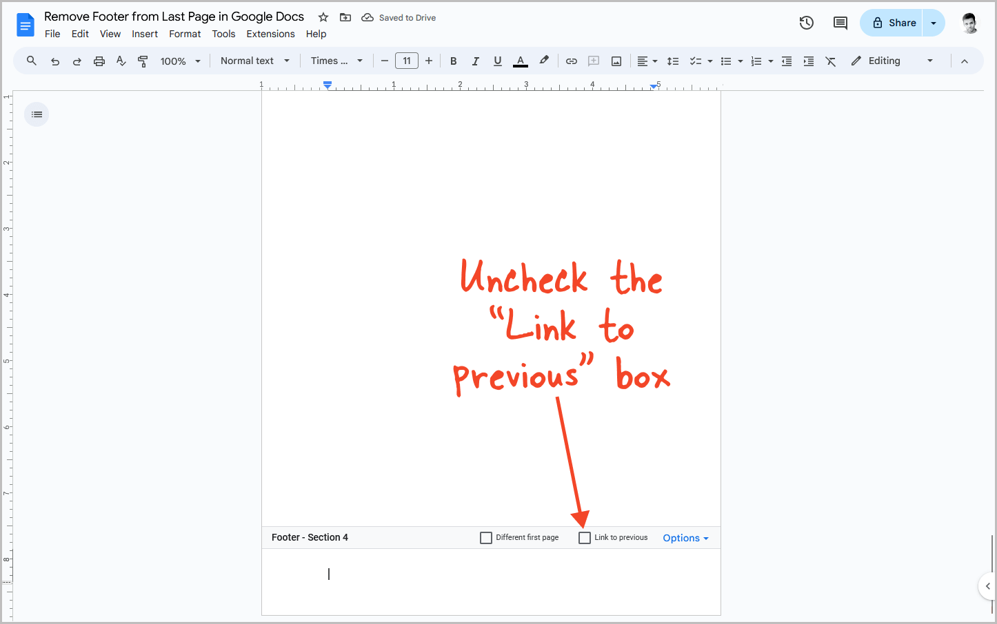 Remove Footer from Last Page in Google Docs