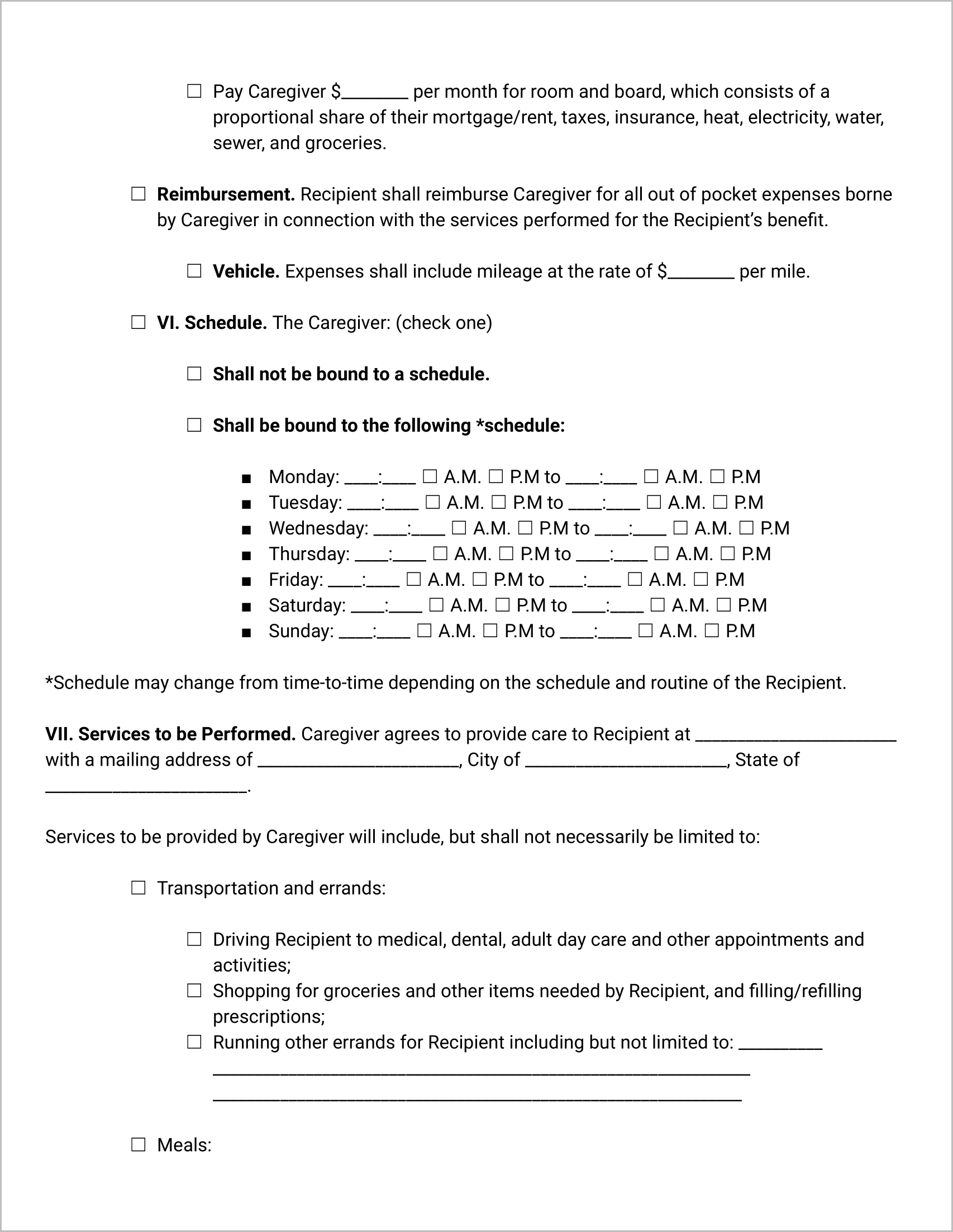 Caregiver Agreement Form