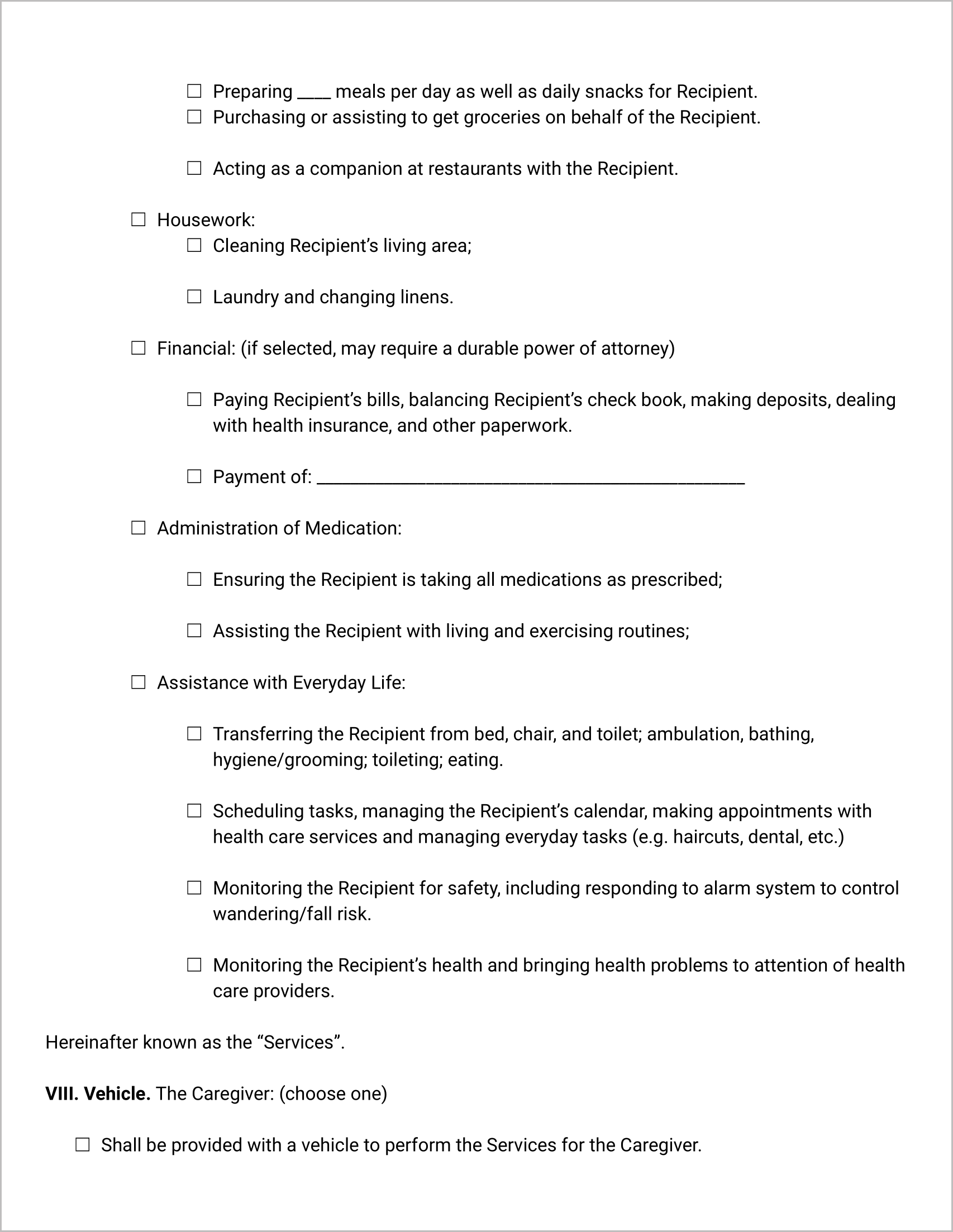 Caregiver Agreement Form