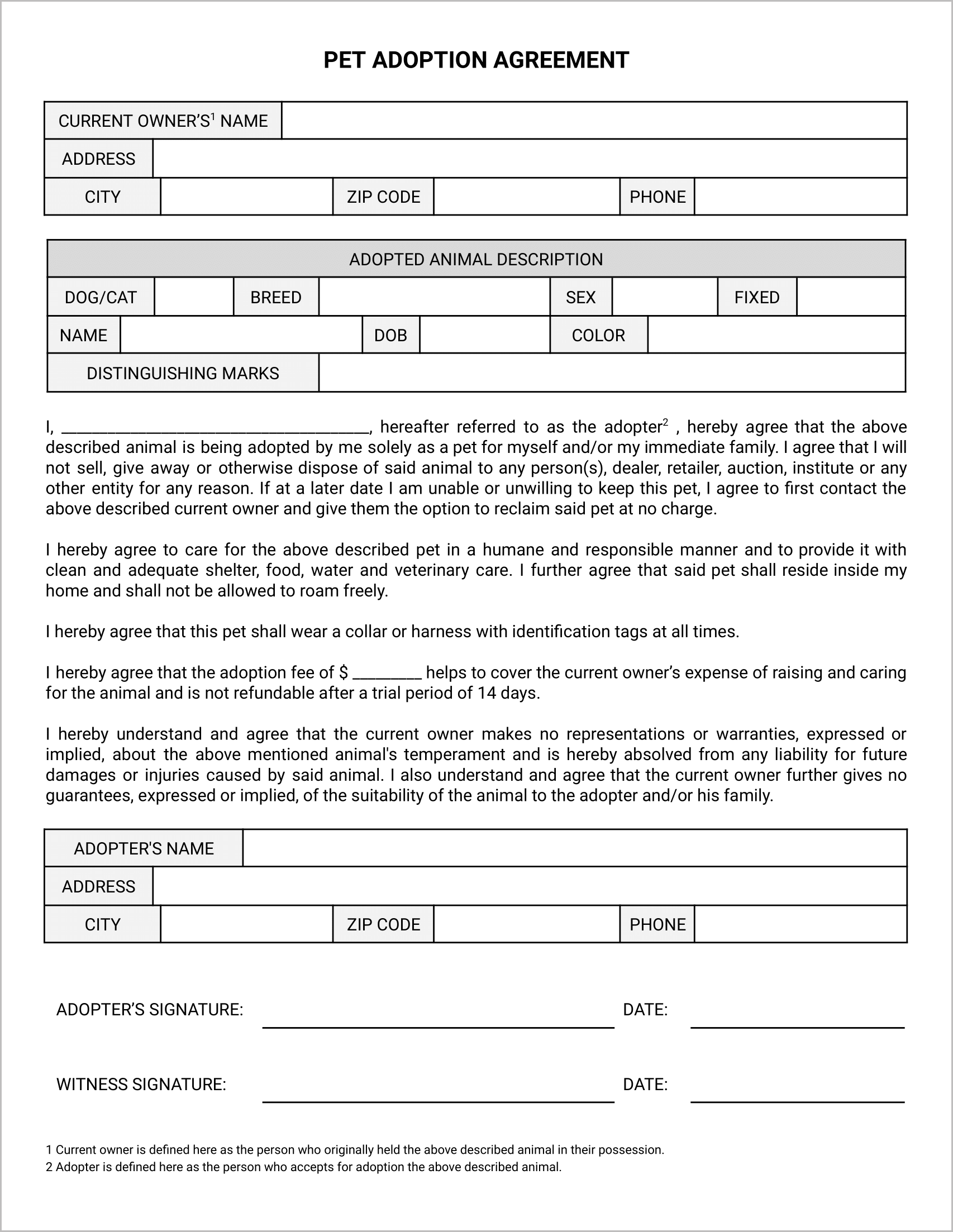 Dog Adoption Agreement Template Template #1