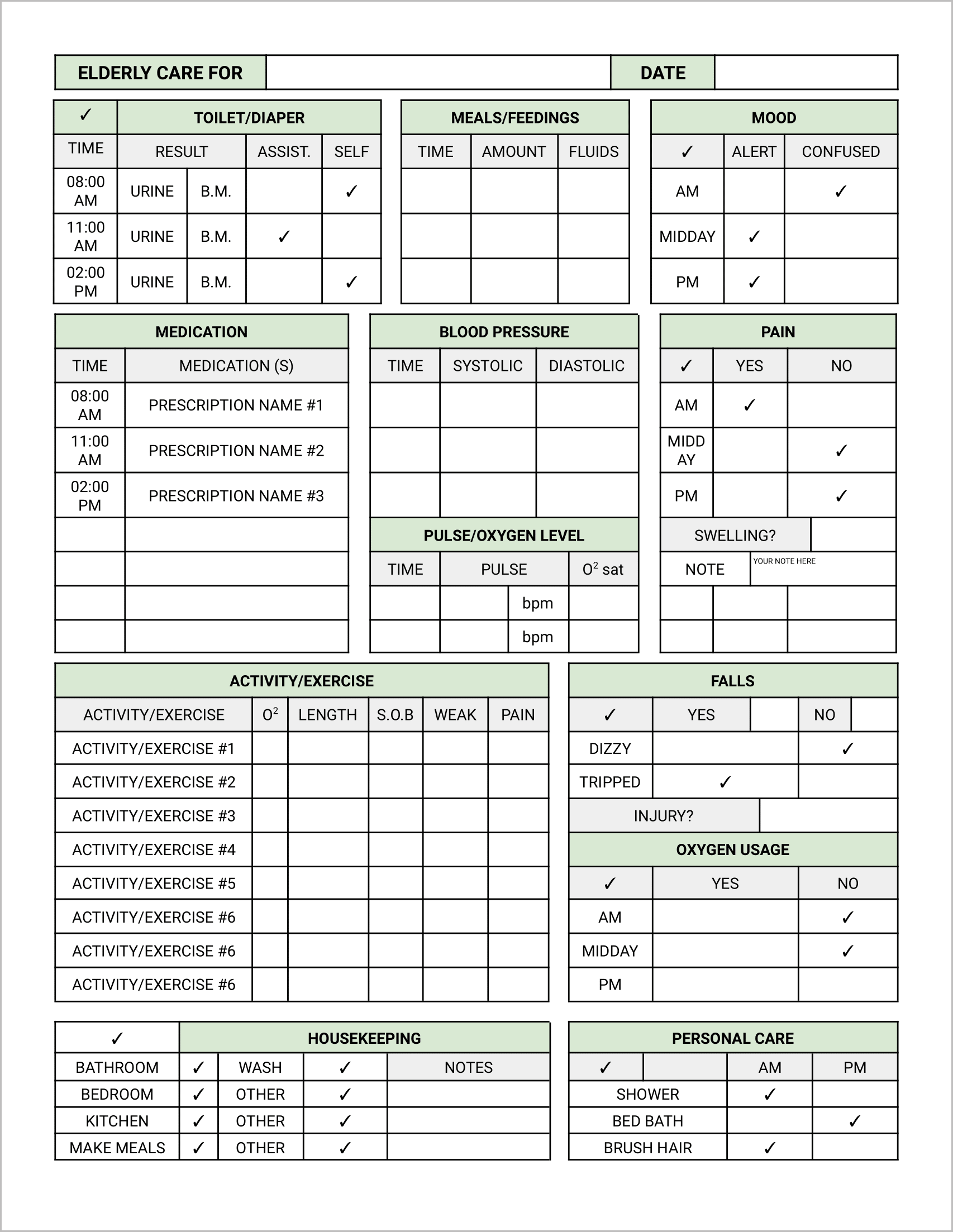 Elderly Care Sheet