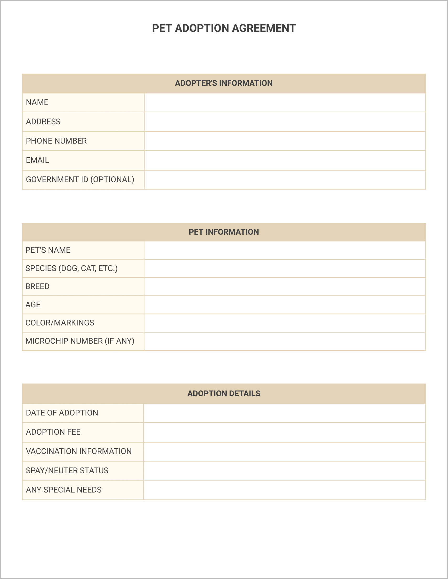 Dog Adoption Agreement Template Template #3