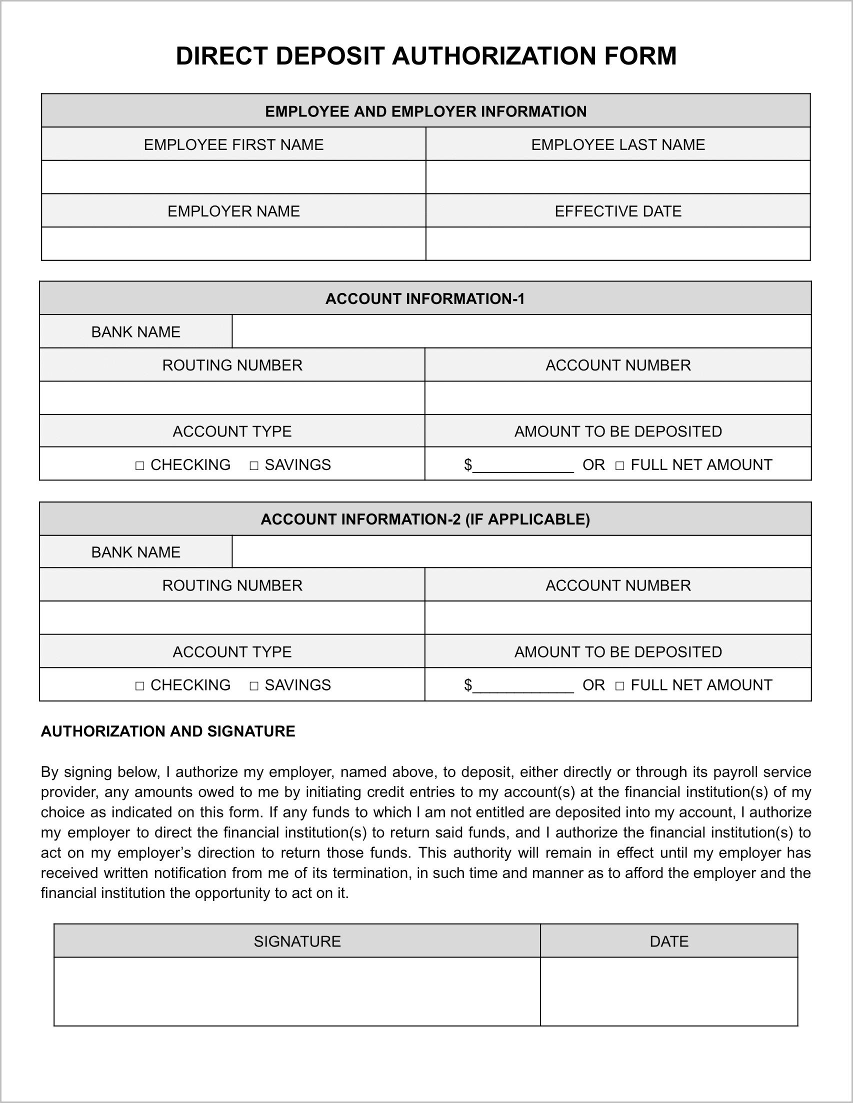 Free Editable Direct Deposit Authorization Forms