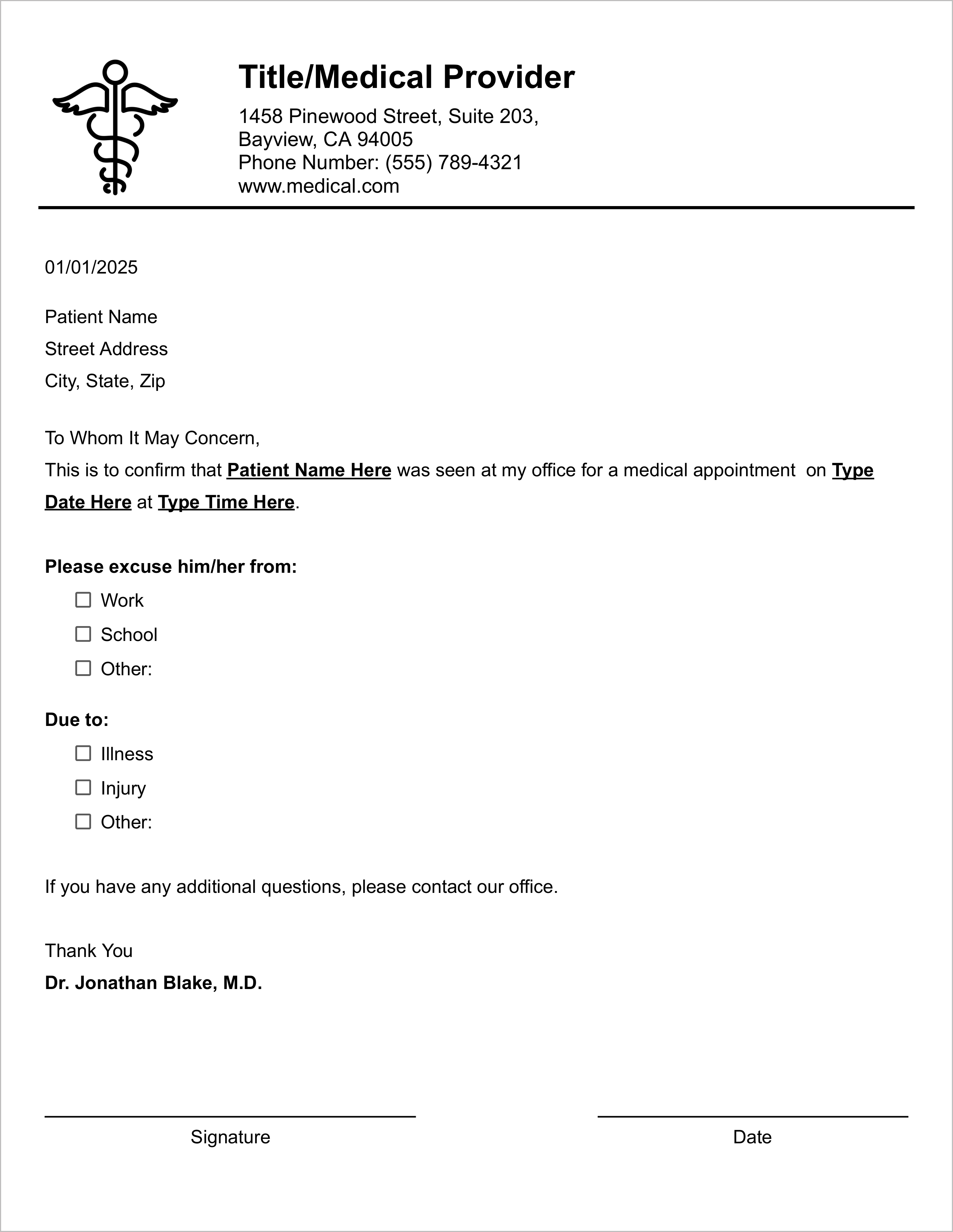 Free Fake Doctor’s Note Templates