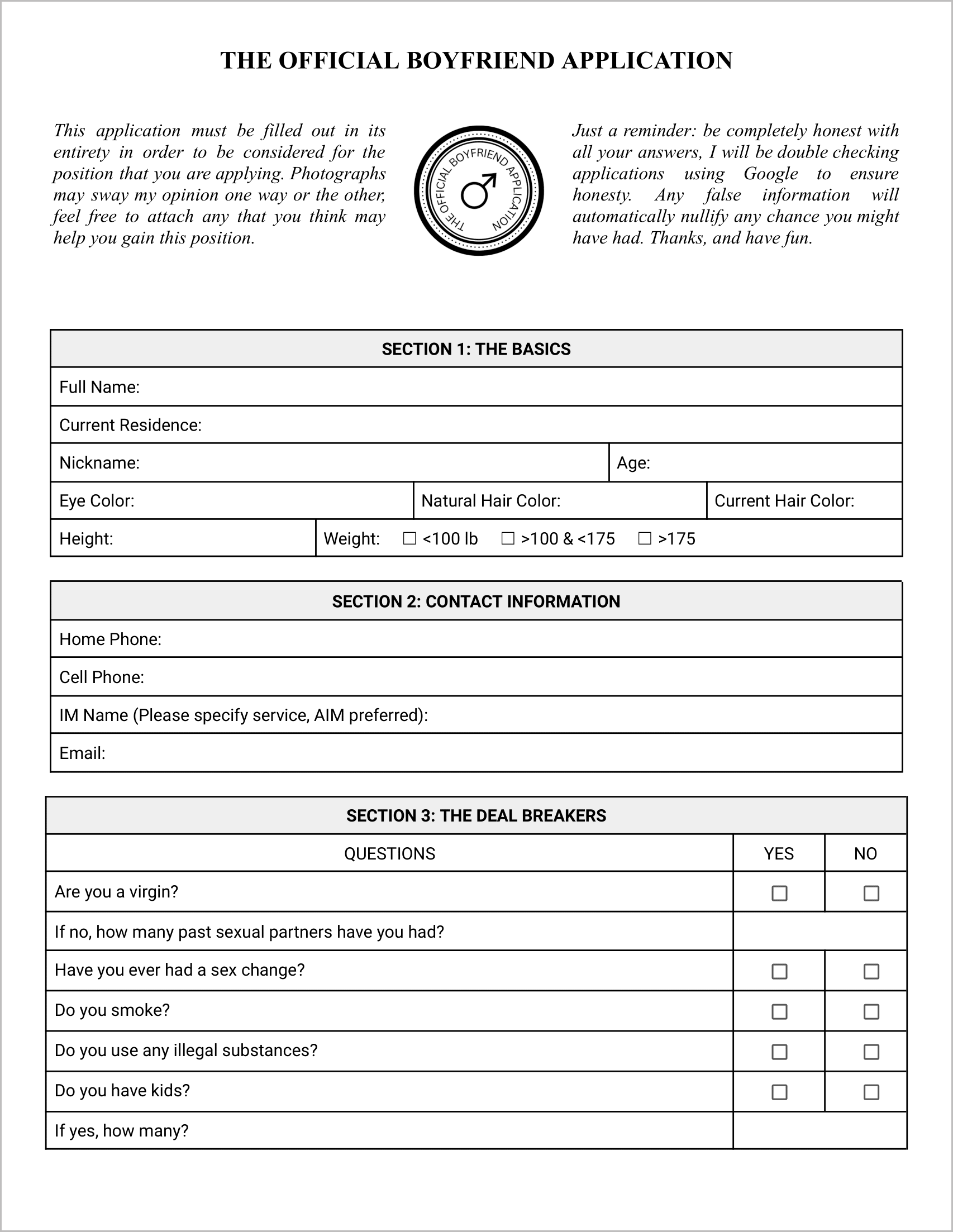 The Official Boyfriend Application