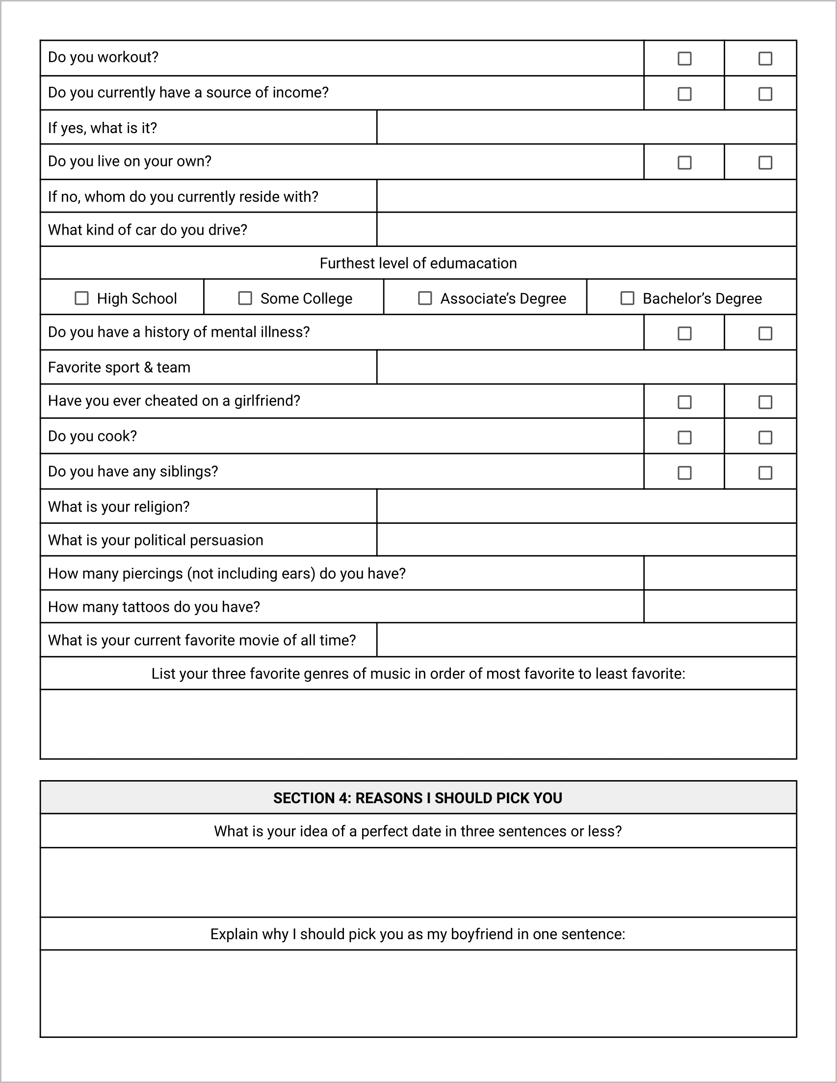 The Official Boyfriend Application